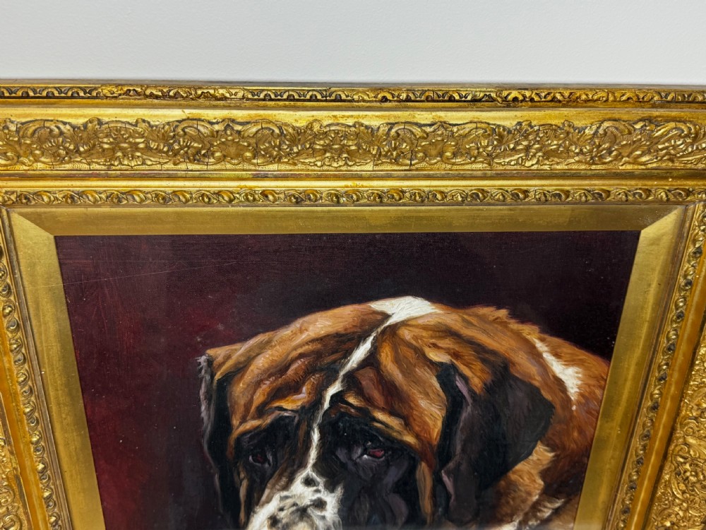 Oil Painting Prized Saint Bernard Dog By Frederick Thomas Daws View V