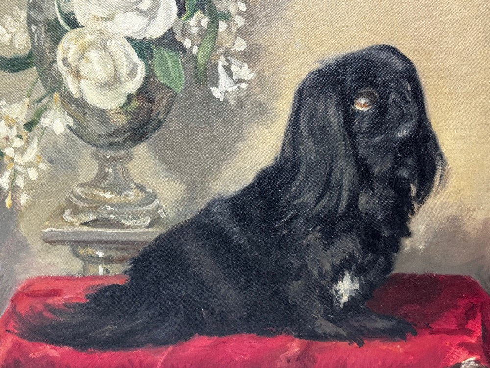Oil Painting Pekingese Dog Watching Butterfly Paul Desmond Fitzgerald View IX