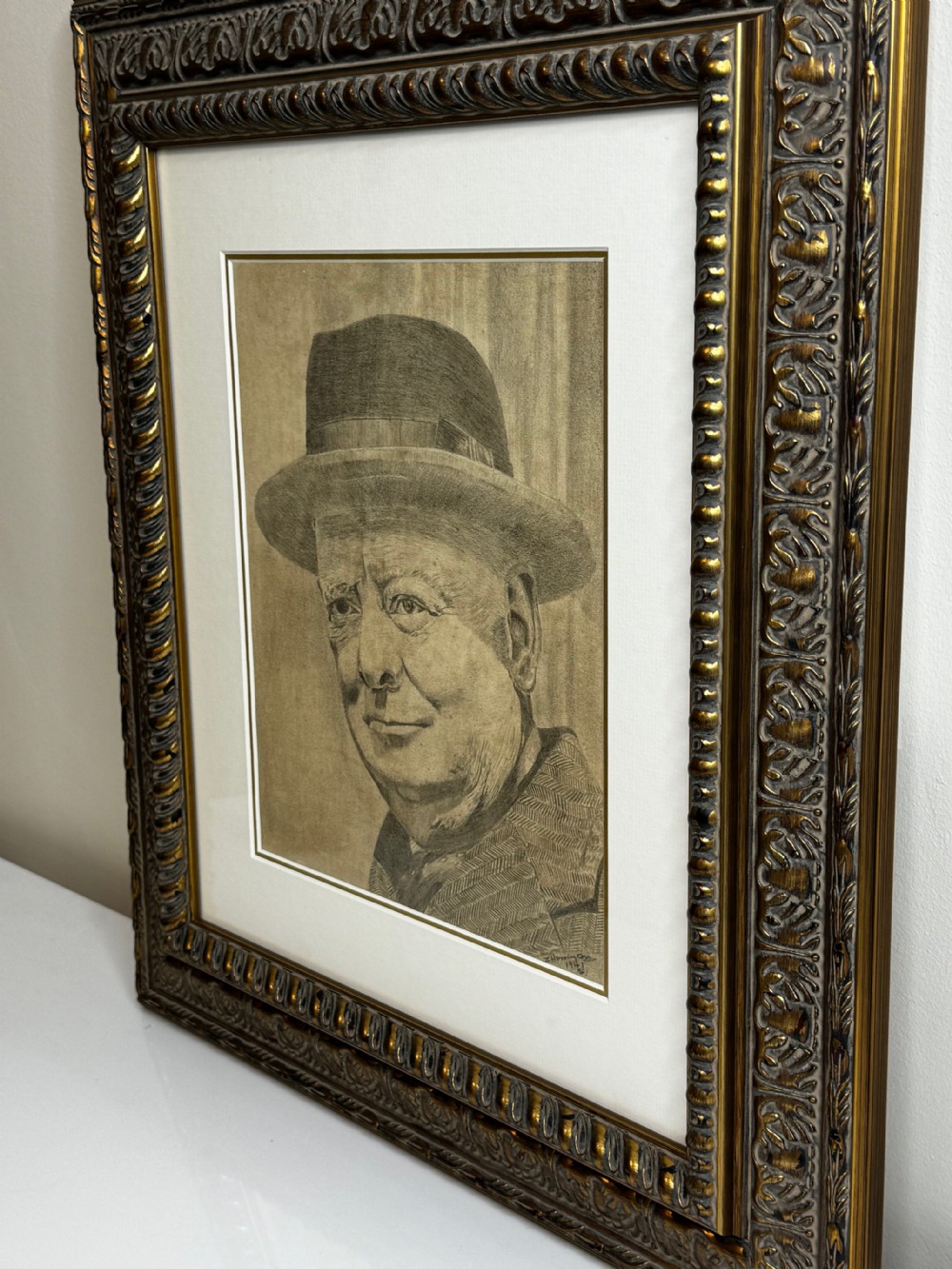 WW2 Wartime Portrait Drawing Prime Minister Leonard Winston Churchill  View XI