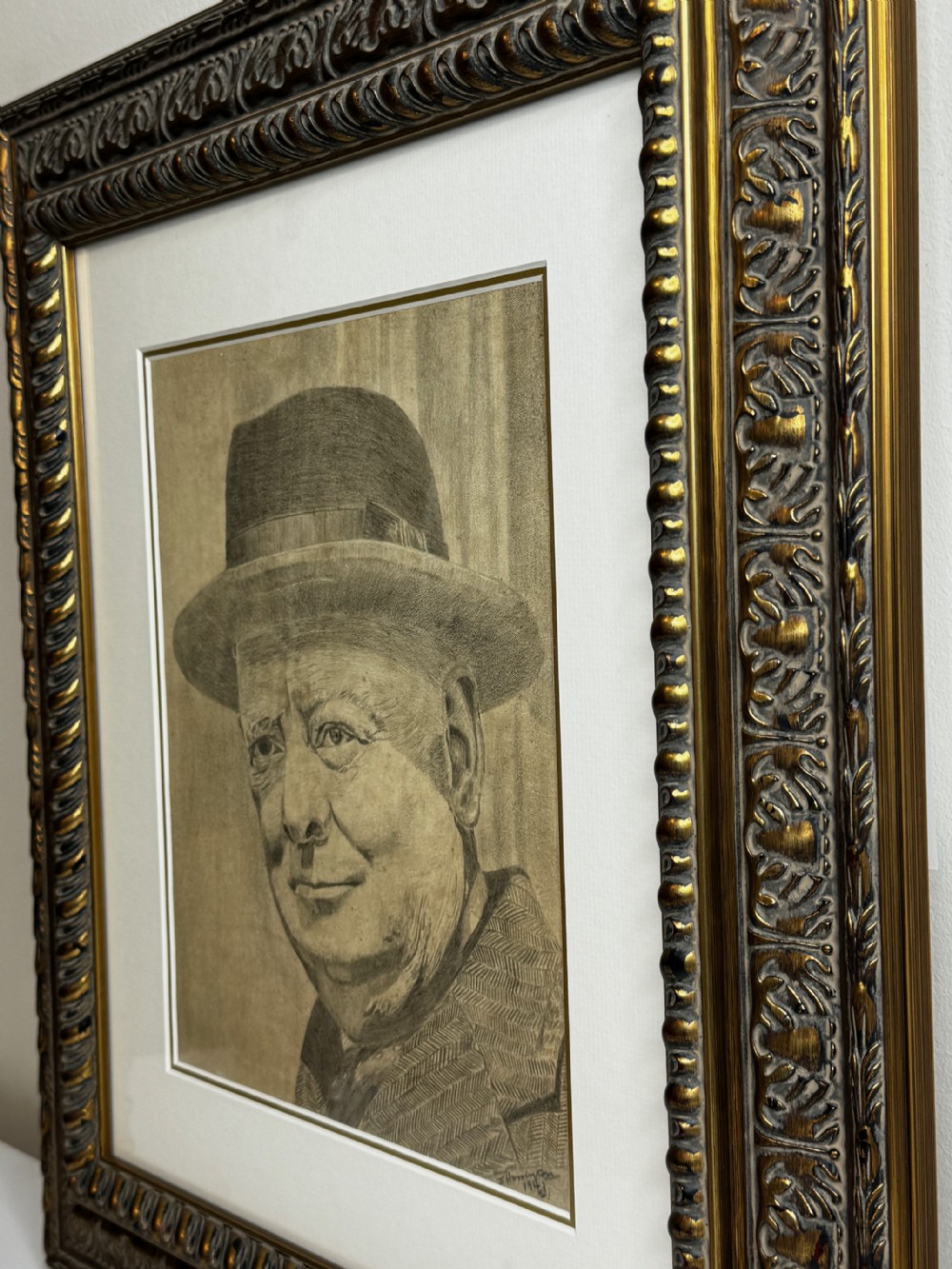 WW2 Wartime Portrait Drawing Prime Minister Leonard Winston Churchill  View XII