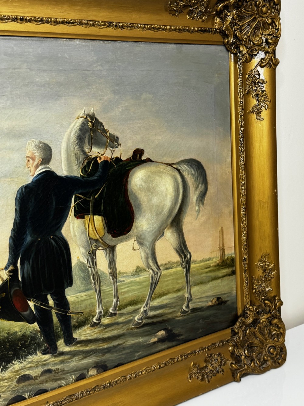 19th Century Oil Painting Duke of Wellington Surveying Field Of Waterloo  View II
