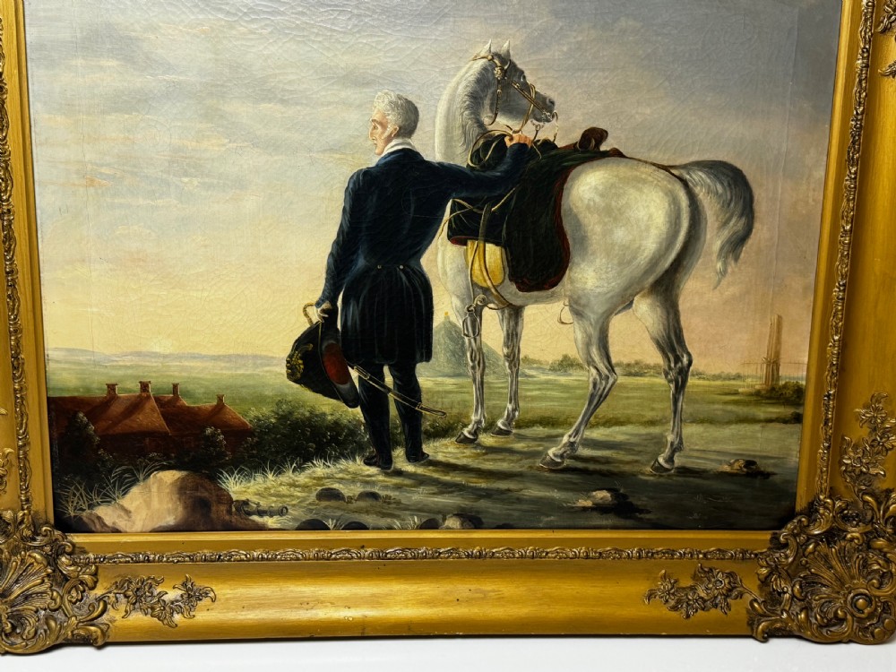 19th Century Oil Painting Duke of Wellington Surveying Field Of Waterloo  View III
