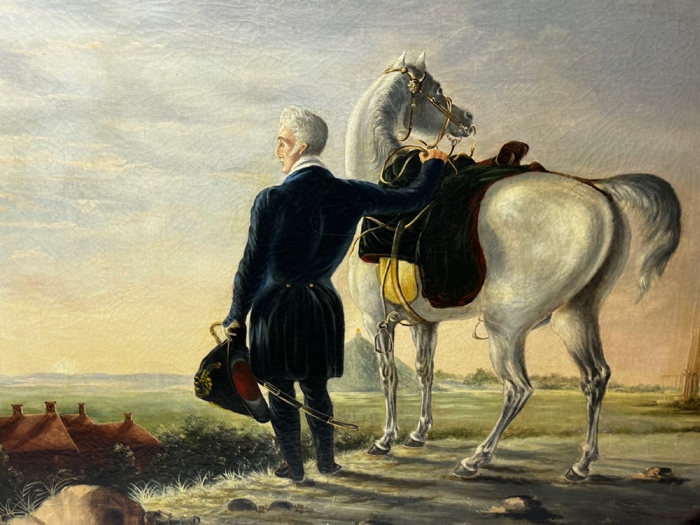 19th Century Oil Painting Duke of Wellington Surveying Field Of Waterloo  View IV