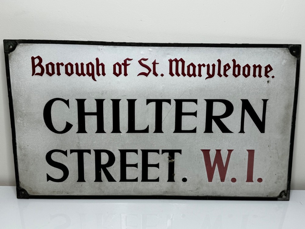 Enamel London Road Sign Borough of St Marylebone Chiltern Street W1 View II