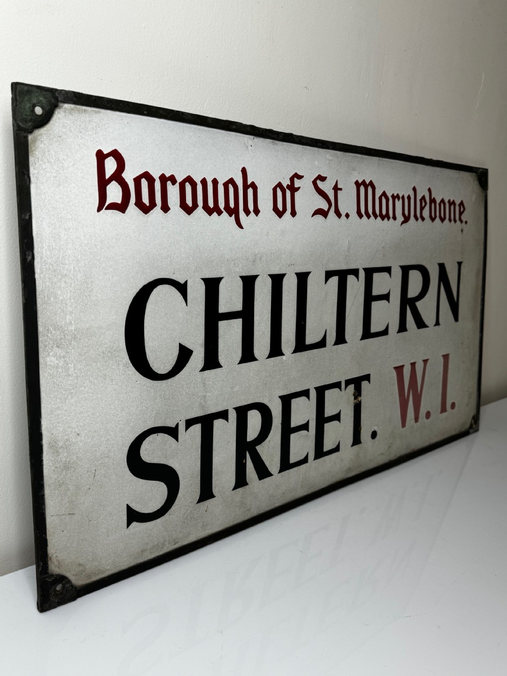 Enamel London Road Sign Borough of St Marylebone Chiltern Street W1 View IV