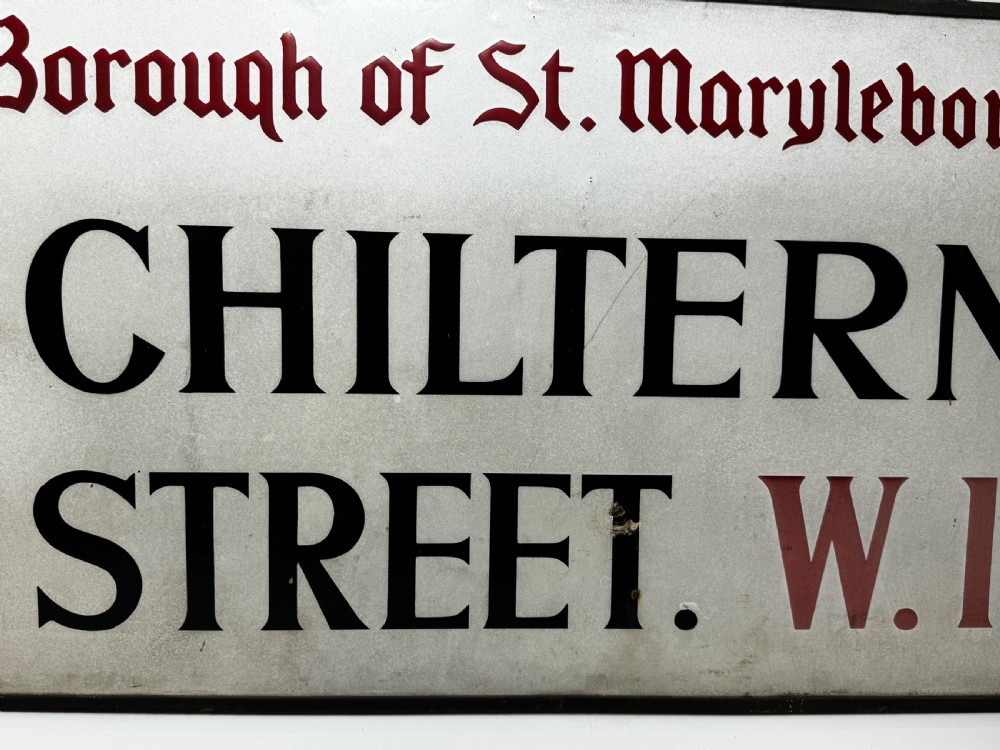 Enamel London Road Sign Borough of St Marylebone Chiltern Street W1 View X