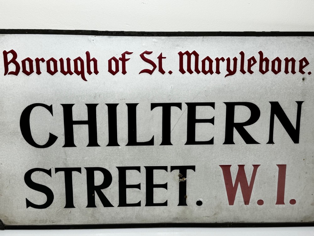Enamel London Road Sign Borough of St Marylebone Chiltern Street W1 View XVII