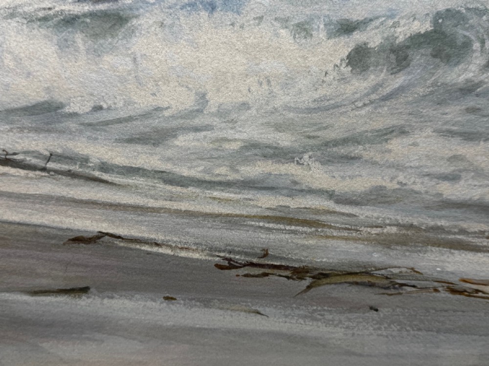 A 19th-century oil painting depicting figures on a shore watching a shipwreck in turbulent seas, set within a molded gilt frame. View XXII