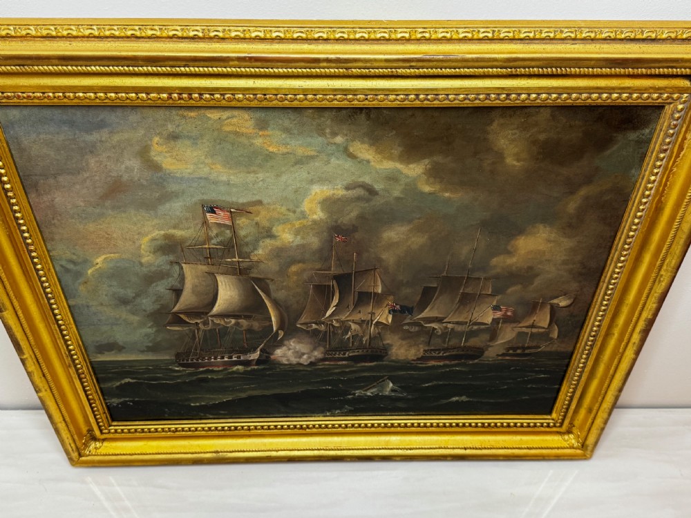 Antique Marine Oil Painting: Old Ironsides USS Constitution Captures HMS Cyane & HMS Levant View II
