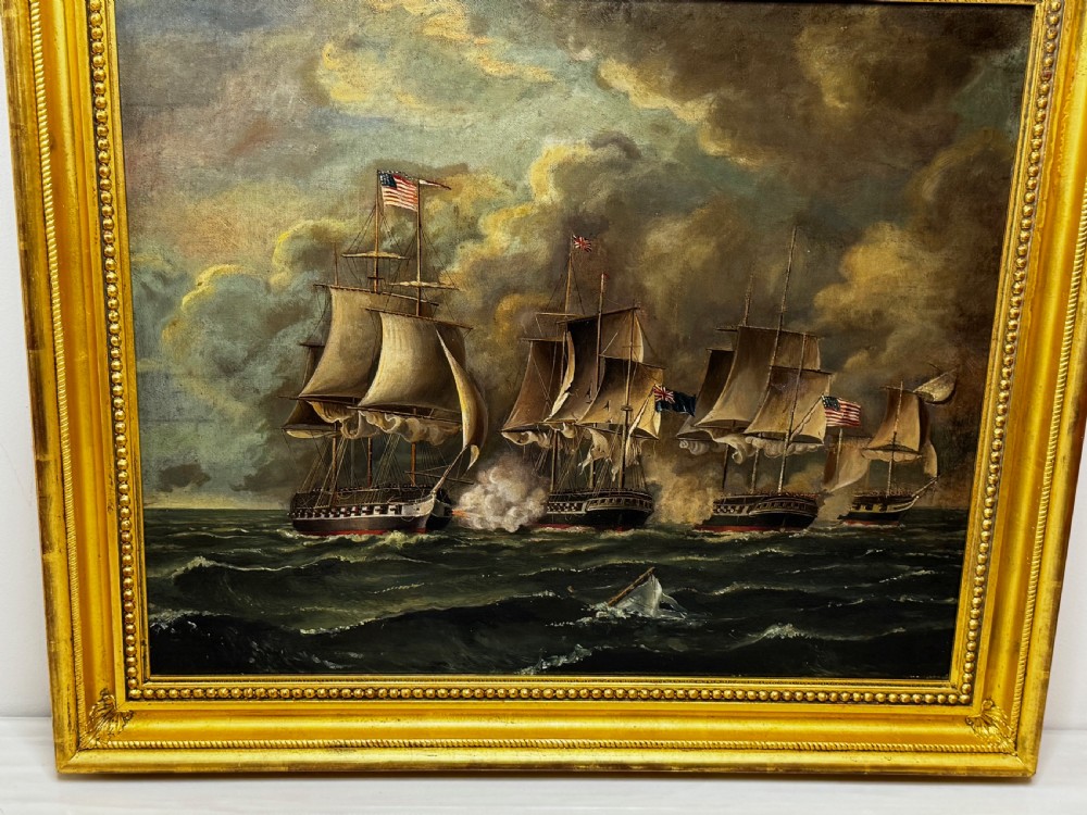 Antique Marine Oil Painting: Old Ironsides USS Constitution Captures HMS Cyane & HMS Levant View IV
