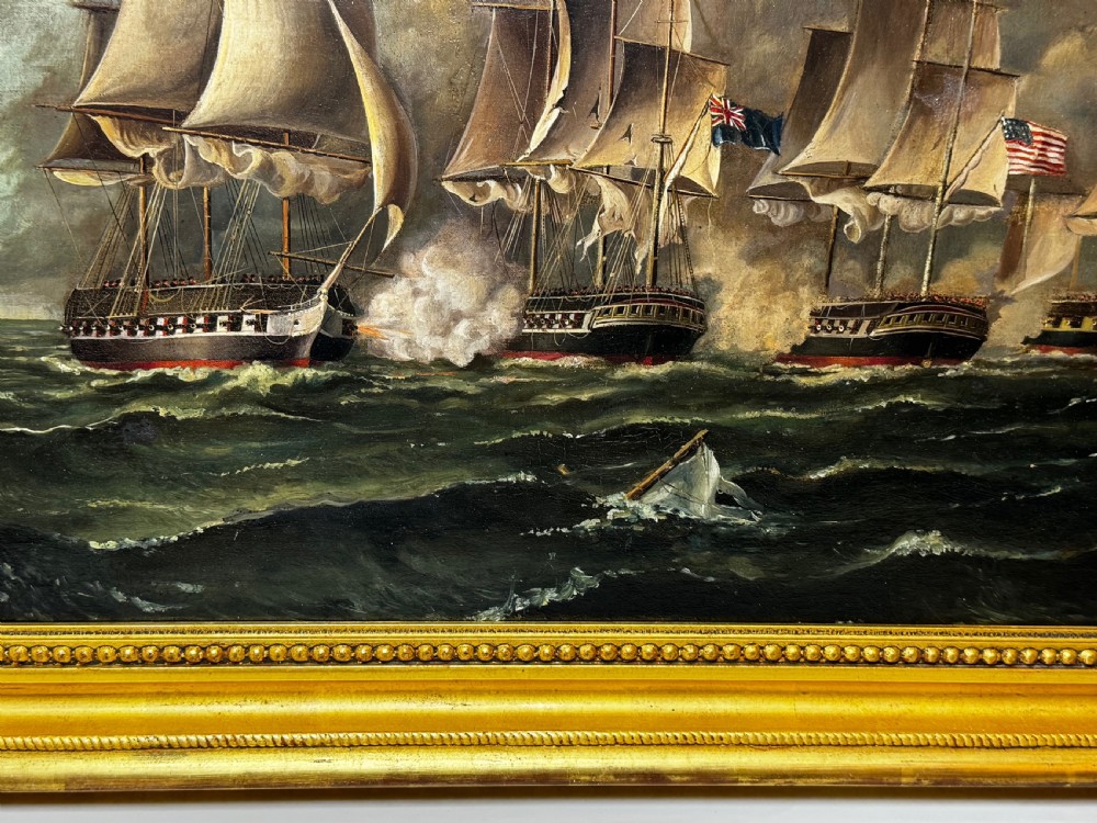 Antique Marine Oil Painting: Old Ironsides USS Constitution Captures HMS Cyane & HMS Levant View V