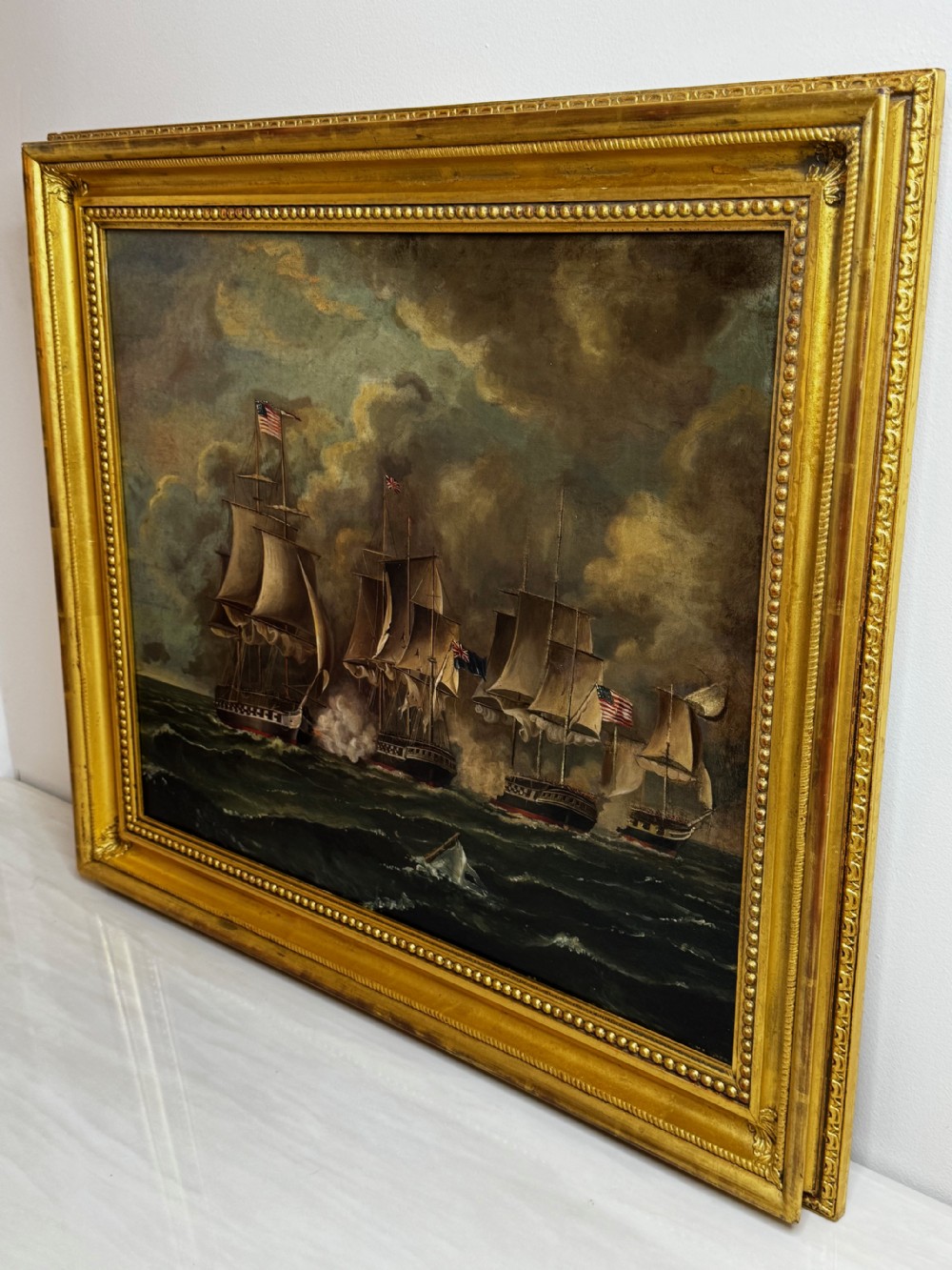 Antique Marine Oil Painting: Old Ironsides USS Constitution Captures HMS Cyane & HMS Levant View VII