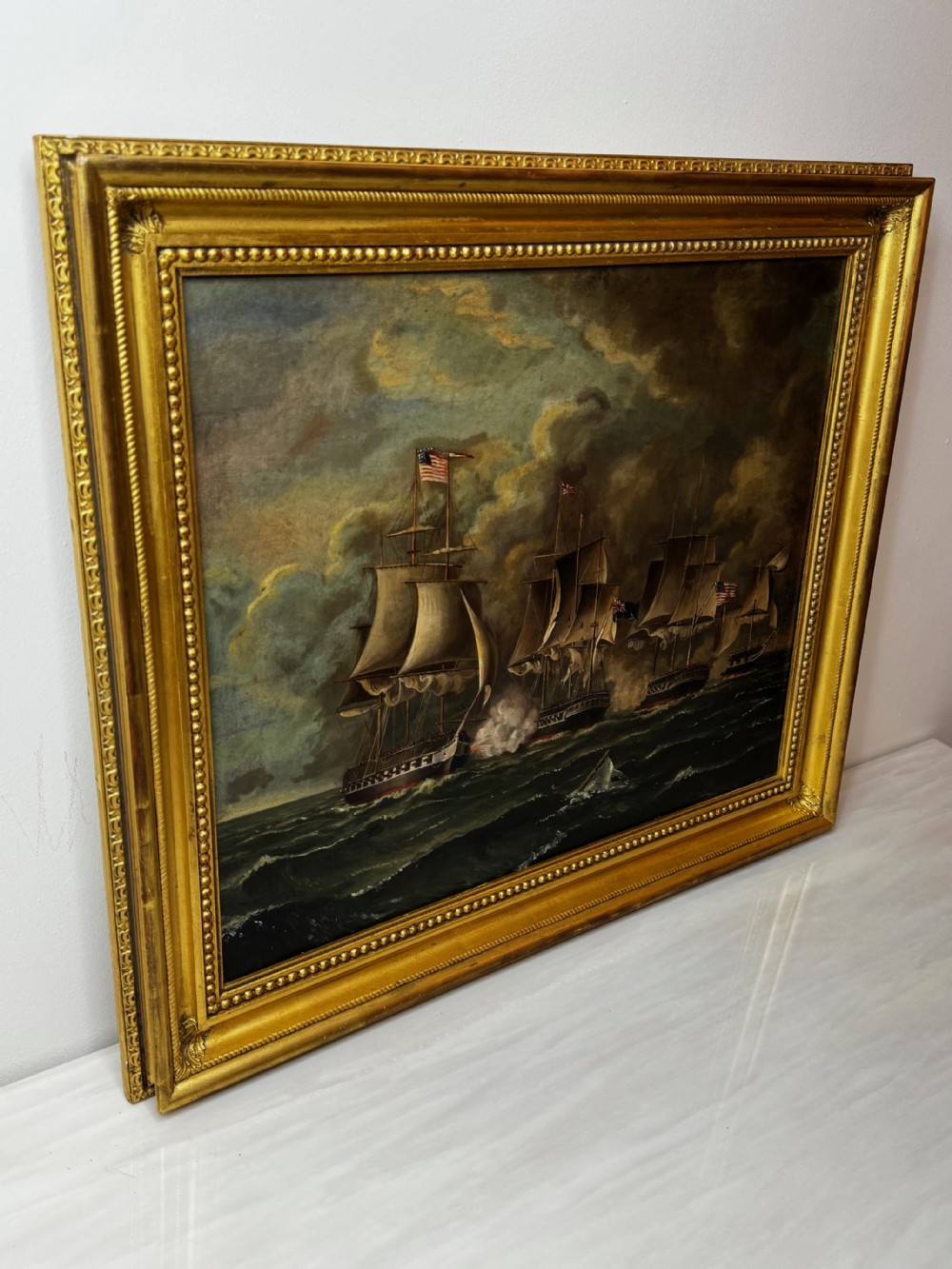 Antique Marine Oil Painting: Old Ironsides USS Constitution Captures HMS Cyane & HMS Levant View VIII