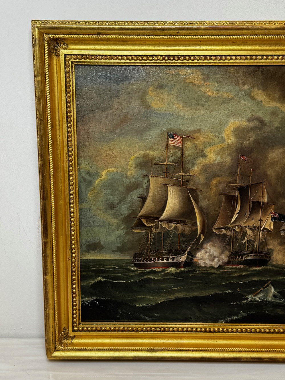 Antique Marine Oil Painting: Old Ironsides USS Constitution Captures HMS Cyane & HMS Levant View X