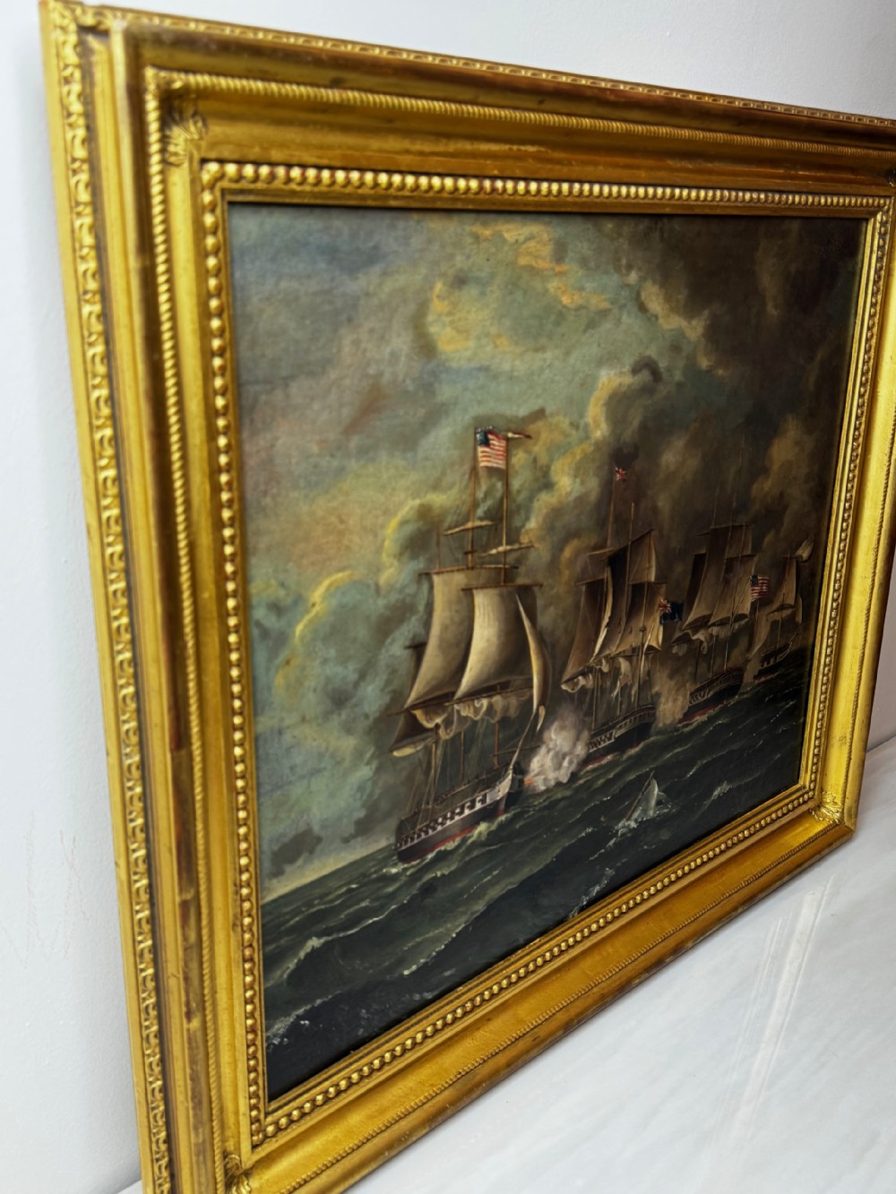 Antique Marine Oil Painting: Old Ironsides USS Constitution Captures HMS Cyane & HMS Levant View XII