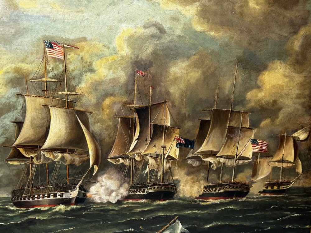 Antique Marine Oil Painting: Old Ironsides USS Constitution Captures HMS Cyane & HMS Levant View XIII