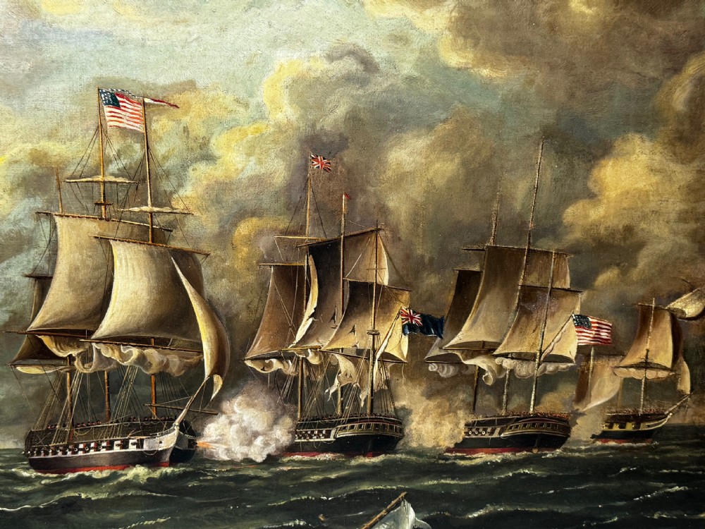 Antique Marine Oil Painting: Old Ironsides USS Constitution Captures HMS Cyane & HMS Levant View XIV