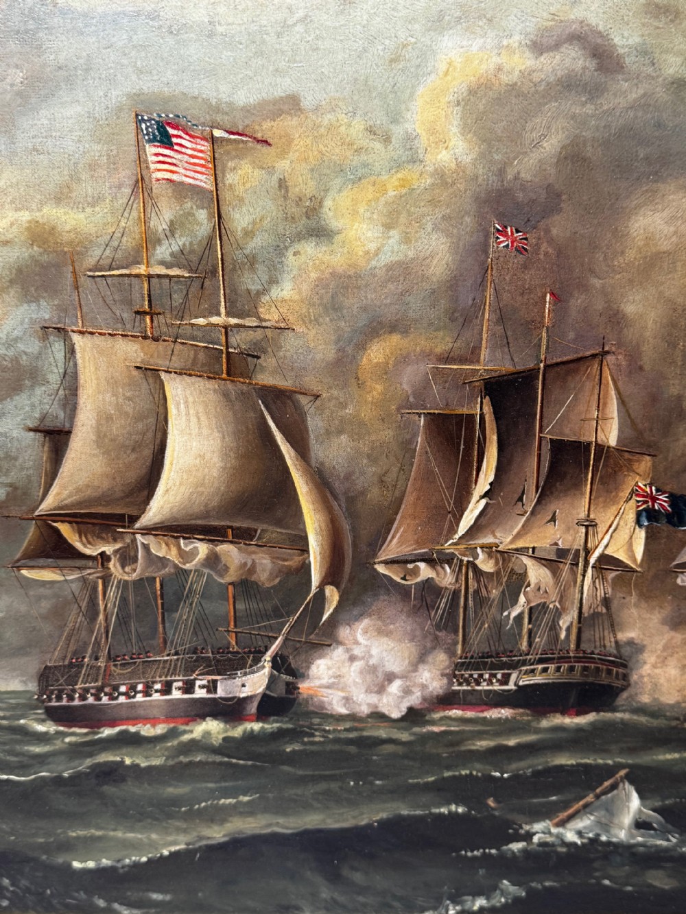 Antique Marine Oil Painting: Old Ironsides USS Constitution Captures HMS Cyane & HMS Levant View XXII