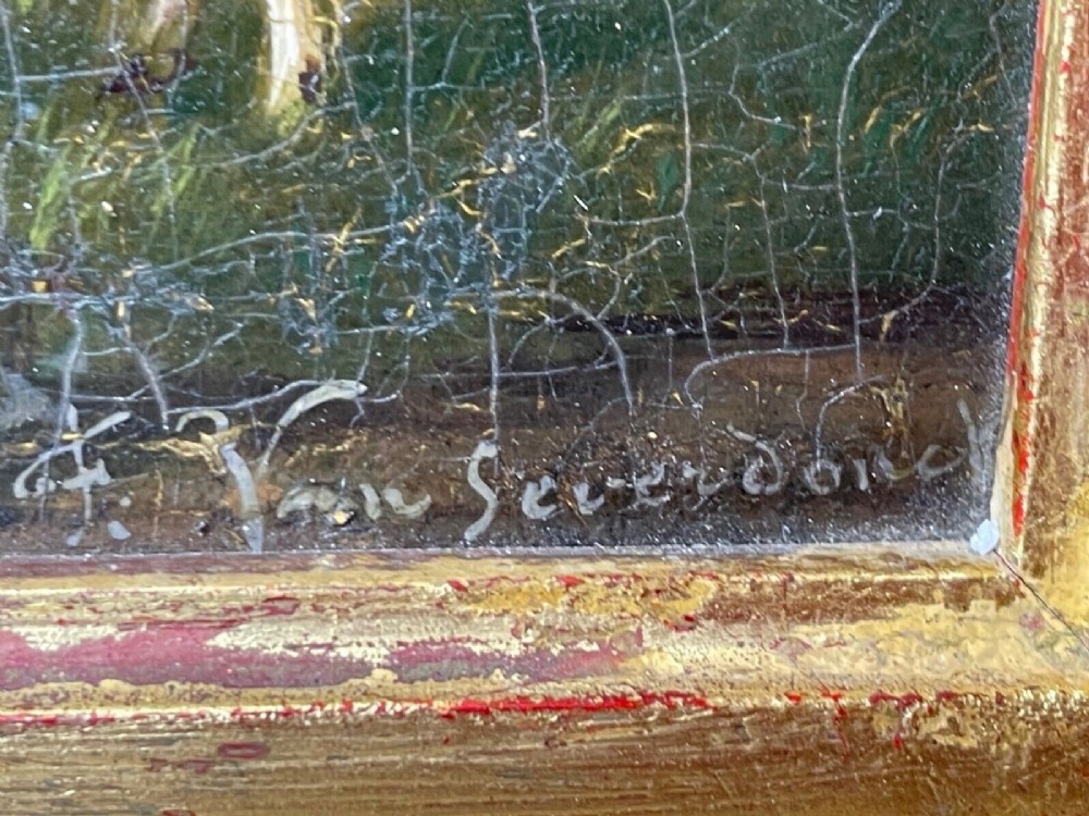 A pair of 19th-century oil paintings in ornate gilt frames depicting sheep, lambs, and goats resting in green pastoral landscapes. View IX