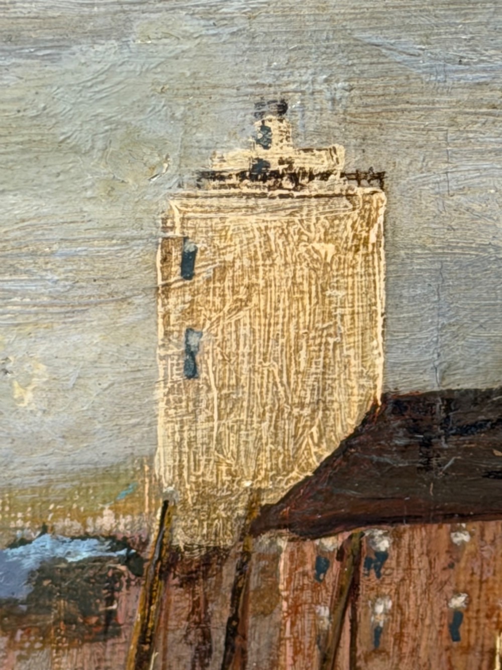 A 19th-century framed oil painting depicting sailing boats in North Shields harbour under an overcast sky. View IX