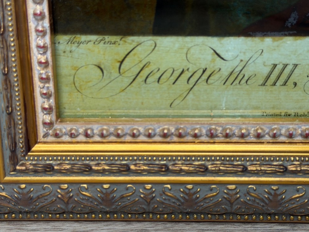 An 18th-century reverse glass mezzotint profile portrait of King George III housed within a decorative gilt frame. View VII