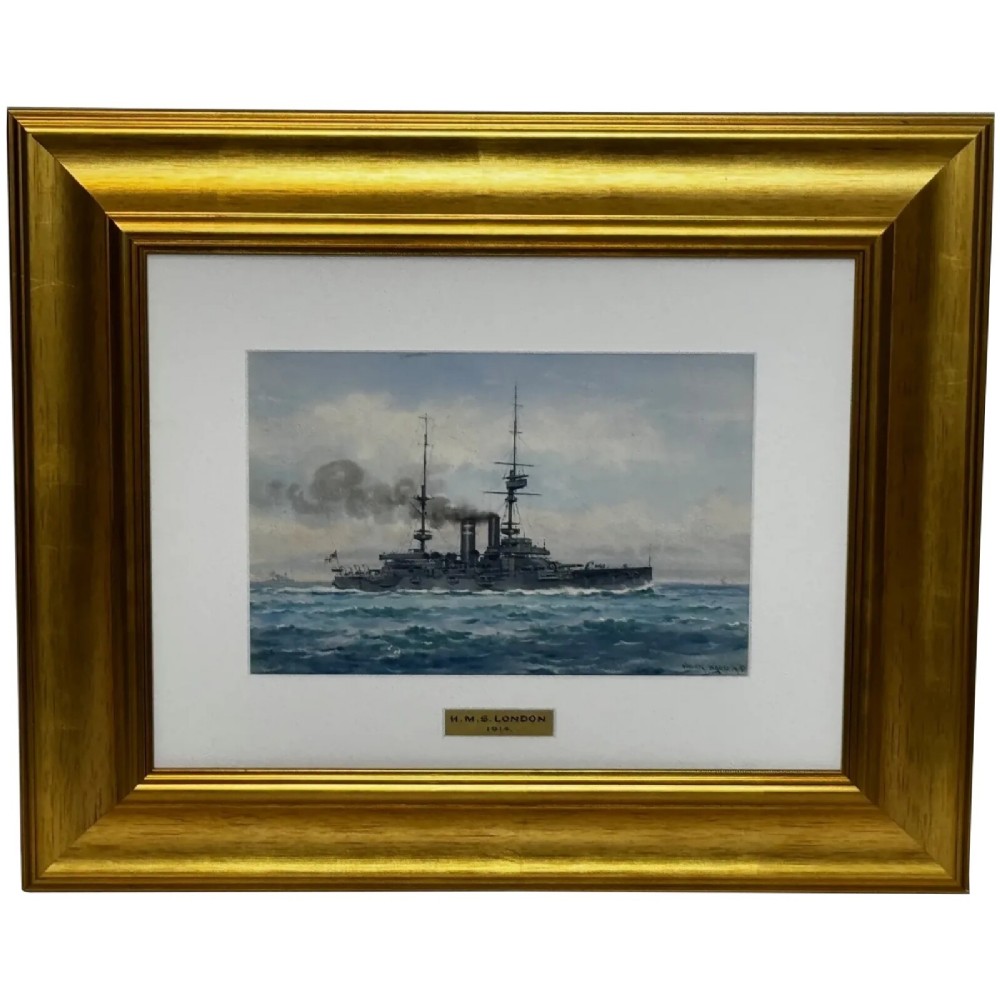 Frank Watson Wood WW1 Marine Watercolour of HMS London