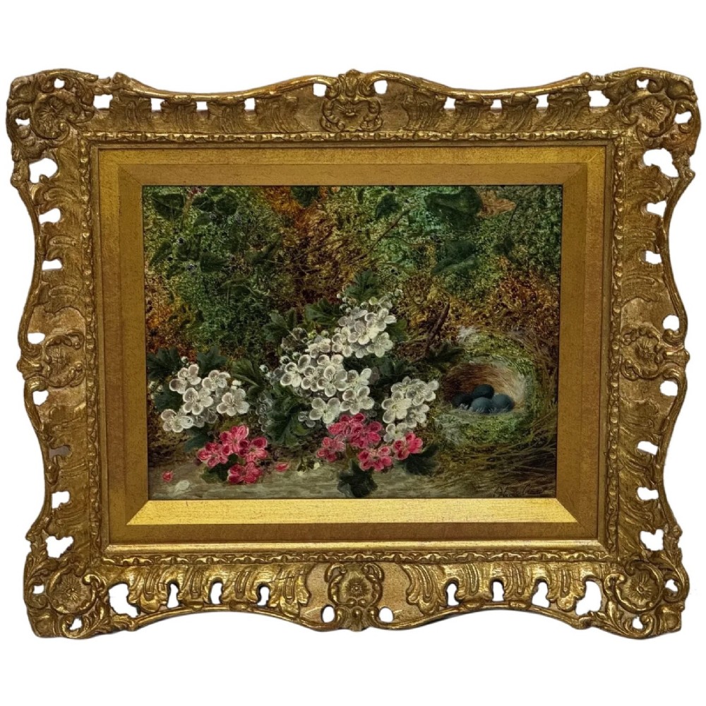 Oliver Clare Victorian Oil Painting Blossom & Bird’s Nest c.1880–1890