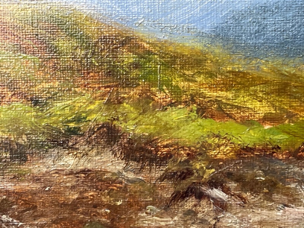 A Victorian oil painting depicting the mountain peak of Sgurr nan Gillean in Skye, housed in a wide ornate gold gilt frame. View V