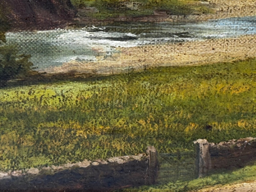 A Victorian landscape oil painting depicting a Cumbrian valley with mountains and cattle, set within an ornate gilded frame. View III