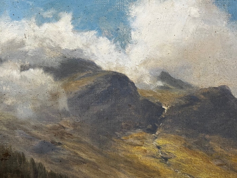 A Victorian landscape oil painting depicting a Cumbrian valley with mountains and cattle, set within an ornate gilded frame. View XIII