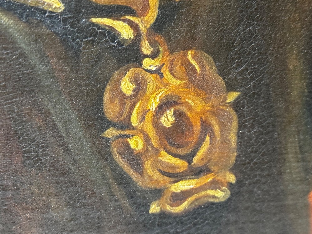 An oil painting on canvas depicting Sir Thomas More wearing a Tudor velvet cap and chain of office, enclosed within an ornate gilt wooden frame. View XIV