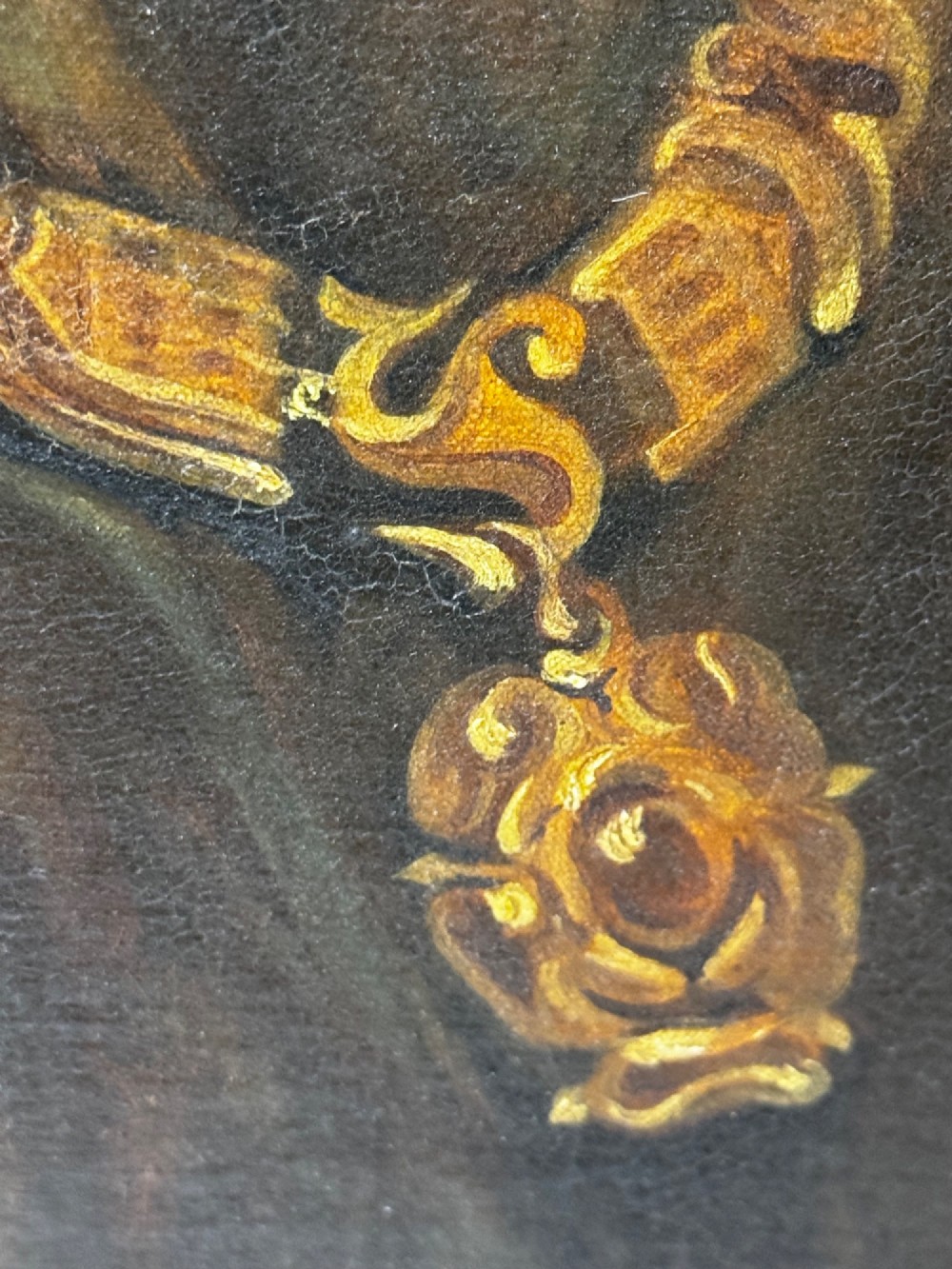 An oil painting on canvas depicting Sir Thomas More wearing a Tudor velvet cap and chain of office, enclosed within an ornate gilt wooden frame. View XV