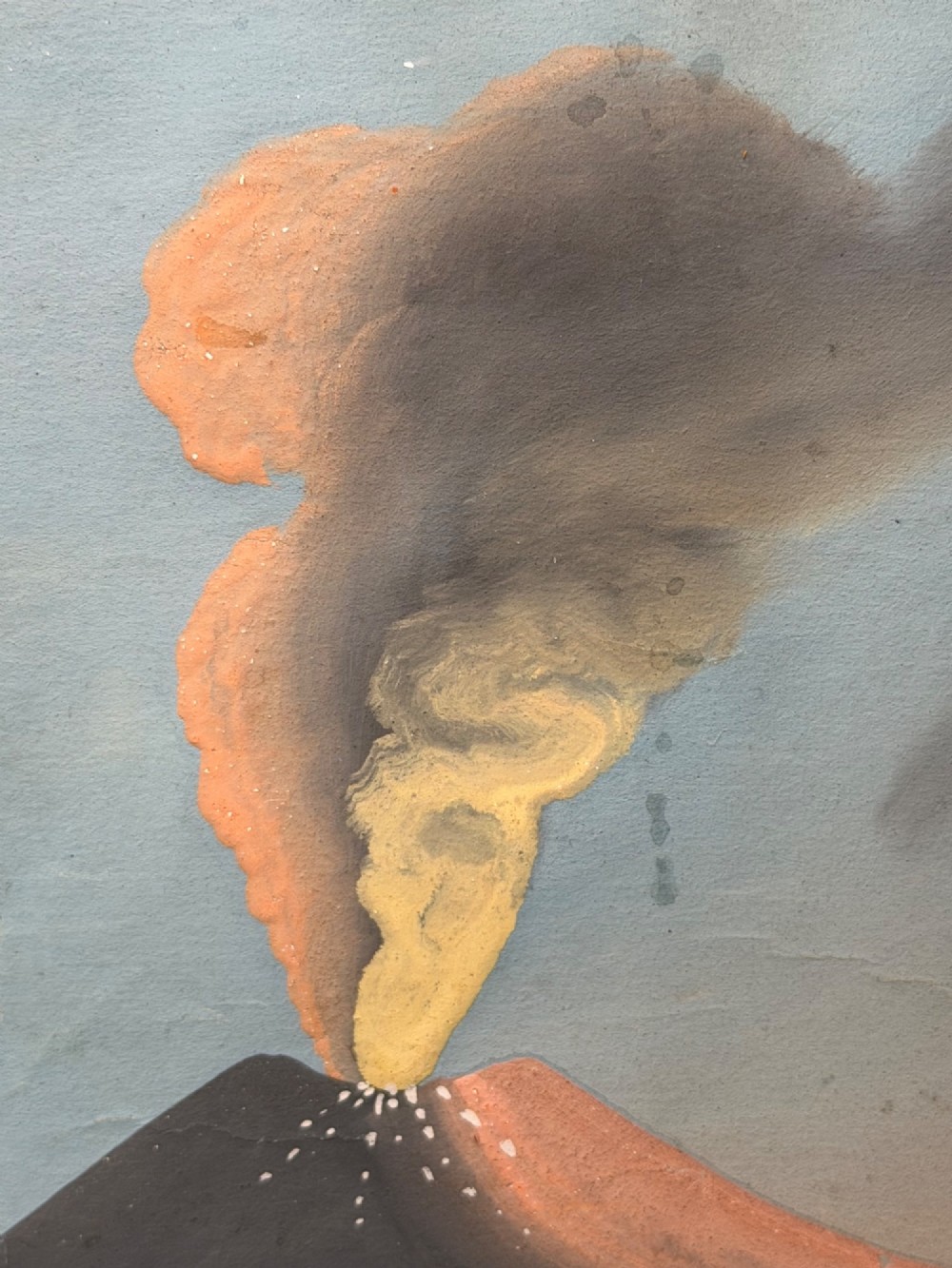 A framed 19th-century gouache painting depicting the eruption of Mount Vesuvius over the Bay of Naples with sailboats in the foreground. View XI