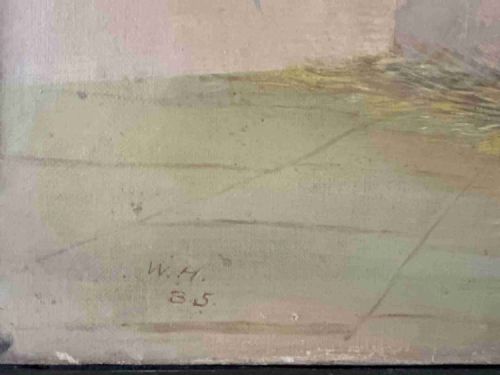 A MID 19TH CENTURY OIL ON CANVAS OF A STABLED HORSE - ADDITIONAL PHOTO 3