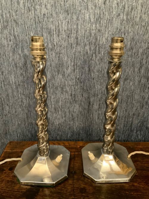 a pair of art deco chrome table lamps - CATEGORY: ANTIQUE LIGHTING - DATED 1930
