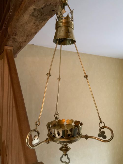 a gothic style brass candle lantern - CATEGORY: ANTIQUE LIGHTING - DATED 1880