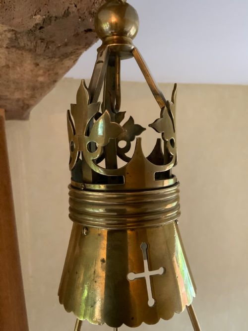 A GOTHIC STYLE BRASS CANDLE LANTERN - ADDITIONAL PHOTO 2