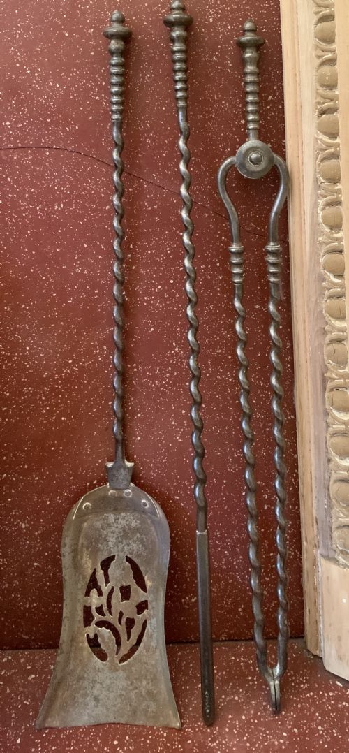 a set of19th century steel fire irons - CATEGORY: ANTIQUE FIREPLACES - DATED 19TH CENTURY