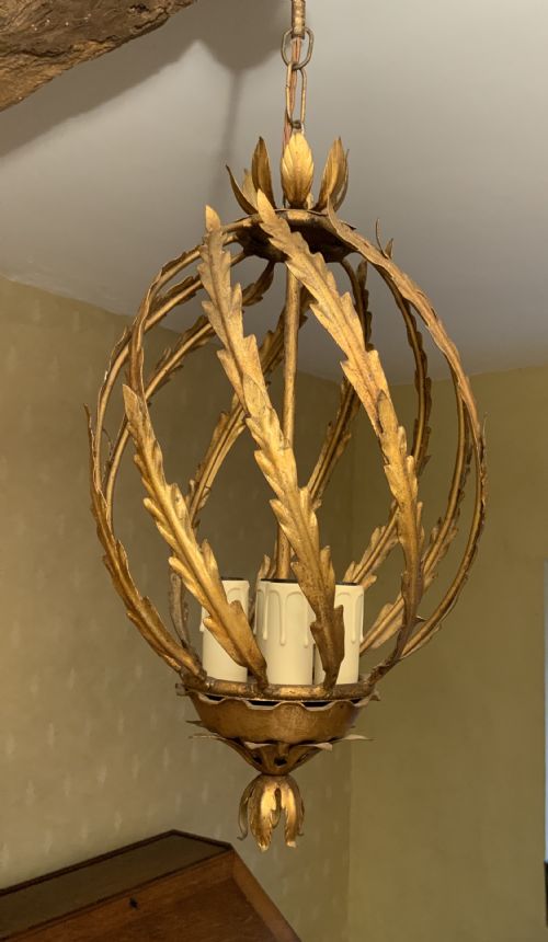 a late 19th century gilt metal chandelier - CATEGORY: ANTIQUE LIGHTING - DATED 1900