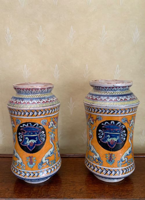a pair of 19th century italian maiolica albarello - CATEGORY: ANTIQUE VASES - DATED 19TH CENTURY