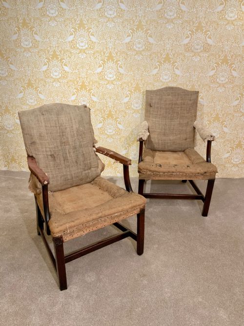 a pair of 18th century gainsborough arm chairs - CATEGORY: ANTIQUE CHAIRS - DATED 18TH CENTURY