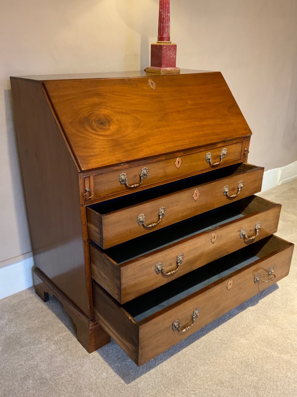 A Georgian Cuban mahogany bureau View V