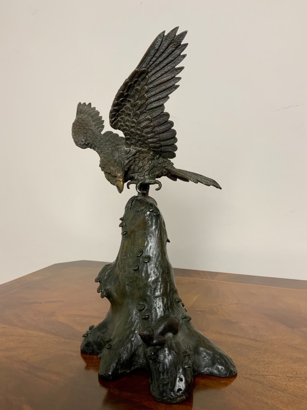 Japanese bronze sculpture of a hawk