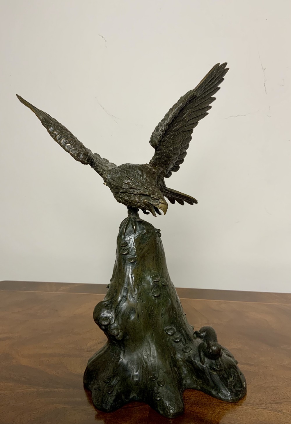 Japanese bronze sculpture of a hawk View III