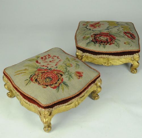 PAIR OF PARCEL GILT FOOT STOOLS - ADDITIONAL PHOTO 1