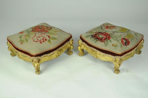 PAIR OF PARCEL GILT FOOT STOOLS - ADDITIONAL PHOTO 3
