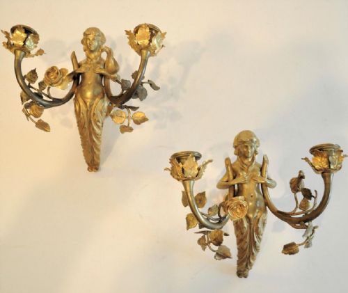 pair of gilt nymph wall lights - CATEGORY: ANTIQUE METAL - DATED 1910
