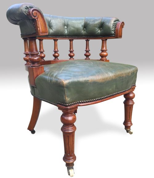 A GOOD MID 19TH CENTURY LEATHER COVERED CLUBDESKOFFICE CHAIR - ADDITIONAL PHOTO 1