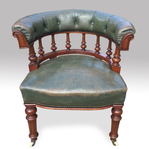 A GOOD MID 19TH CENTURY LEATHER COVERED CLUBDESKOFFICE CHAIR - ADDITIONAL PHOTO 2