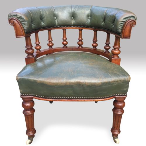 A GOOD MID 19TH CENTURY LEATHER COVERED CLUBDESKOFFICE CHAIR - ADDITIONAL PHOTO 3